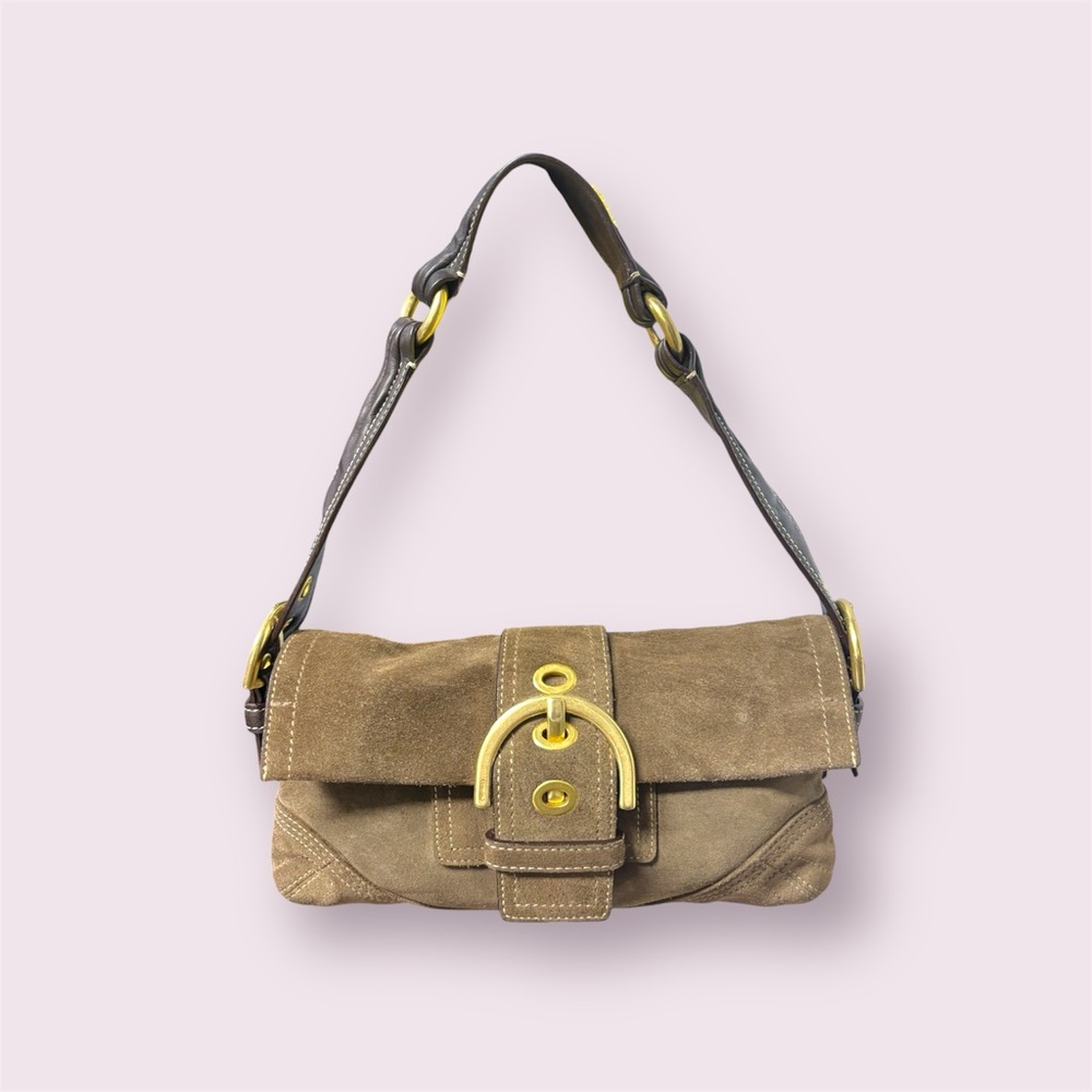 COACH Soho Flap One Shoulder Bag Hand Bag Suede Leather Brown Authentic